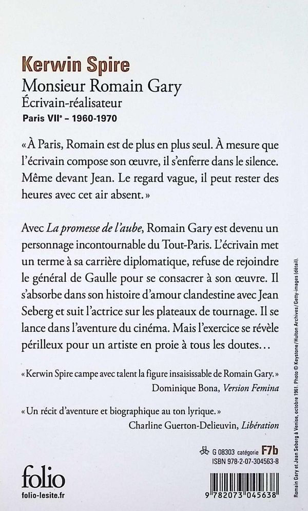 Quatrième de couverture de « Monsieur Romain Gary : écrivain-réalisateur »