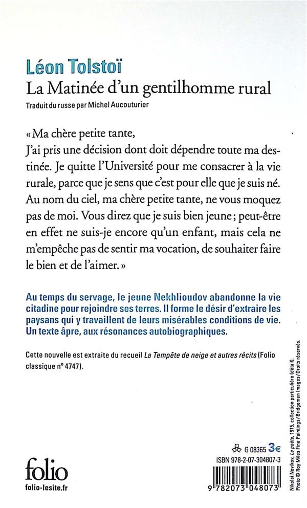 Quatrième de couverture de « LA MATINEE D'UN GENTILHOMME RURAL »