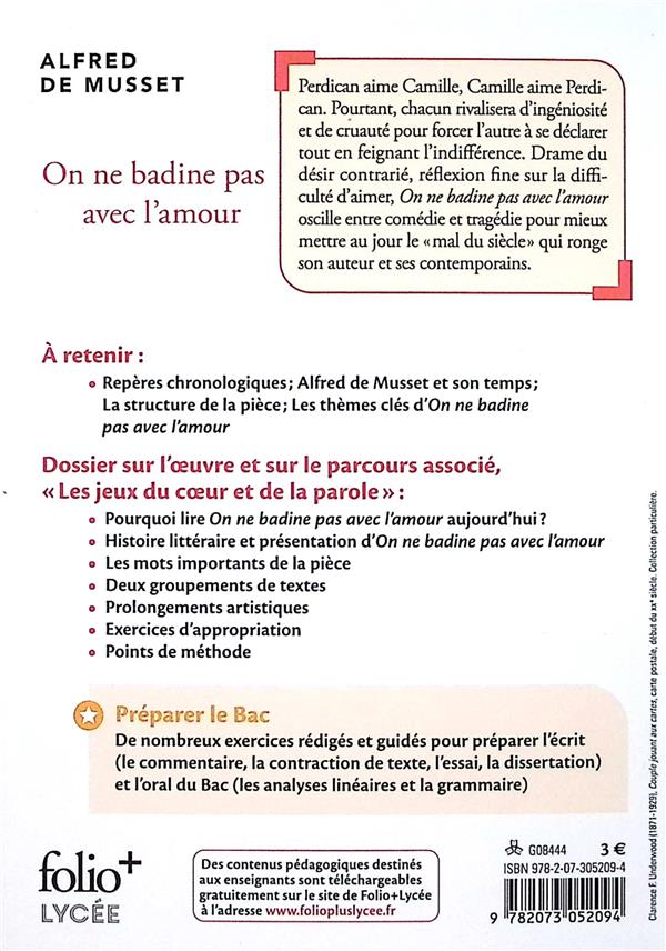 Quatrième de couverture de « ON NE BADINE PAS AVEC L'AMOUR - BAC 2026 »