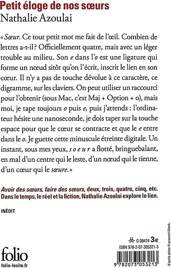 Quatrième de couverture de « PETIT ELOGE DE NOS SOEURS »