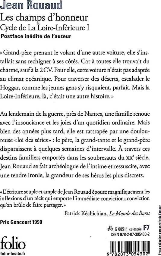 Quatrième de couverture de « Les champs d'honneur »