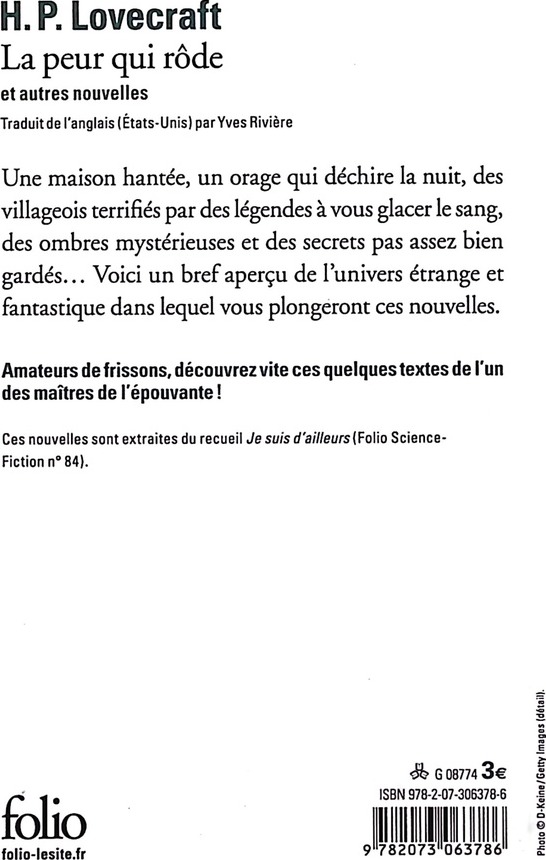 Quatrième de couverture de « LA PEUR QUI RODE ET AUTRES NOUVELLES »