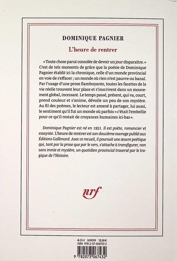 Quatrième de couverture de « L'heure de rentrer : poèmes »