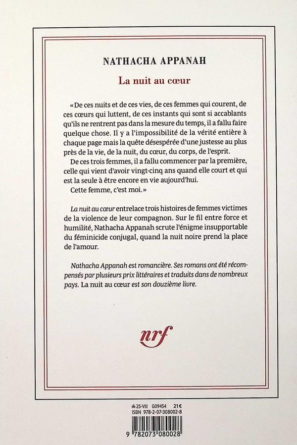 Quatrième de couverture de « LA NUIT AU COEUR »