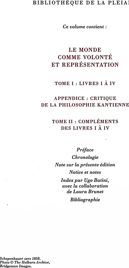 Quatrième de couverture de « Le monde comme volonté et représentation »
