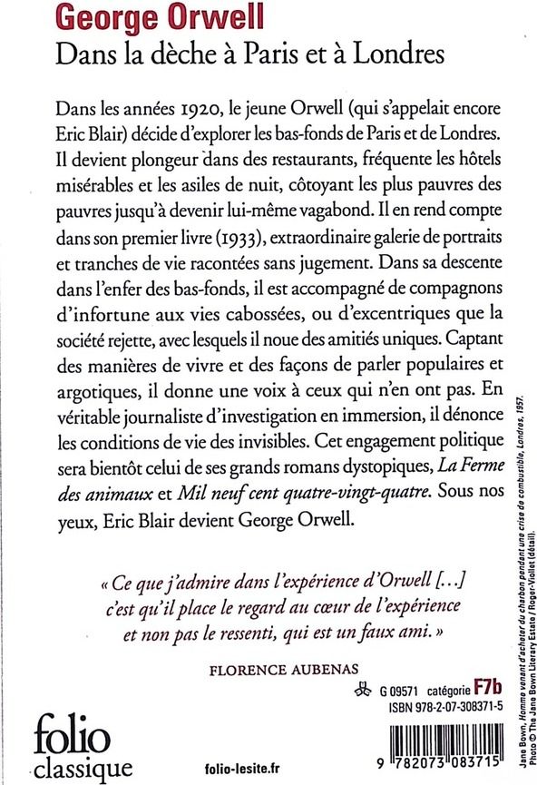 Quatrième de couverture de « Dans la dèche à Paris et à Londres »