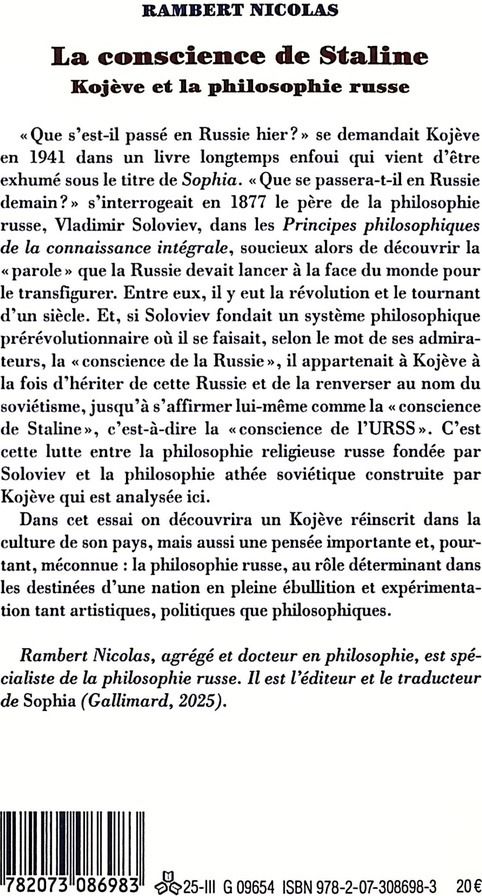 Quatrième de couverture de « La conscience de Staline : Kojève et la philosophie russe »