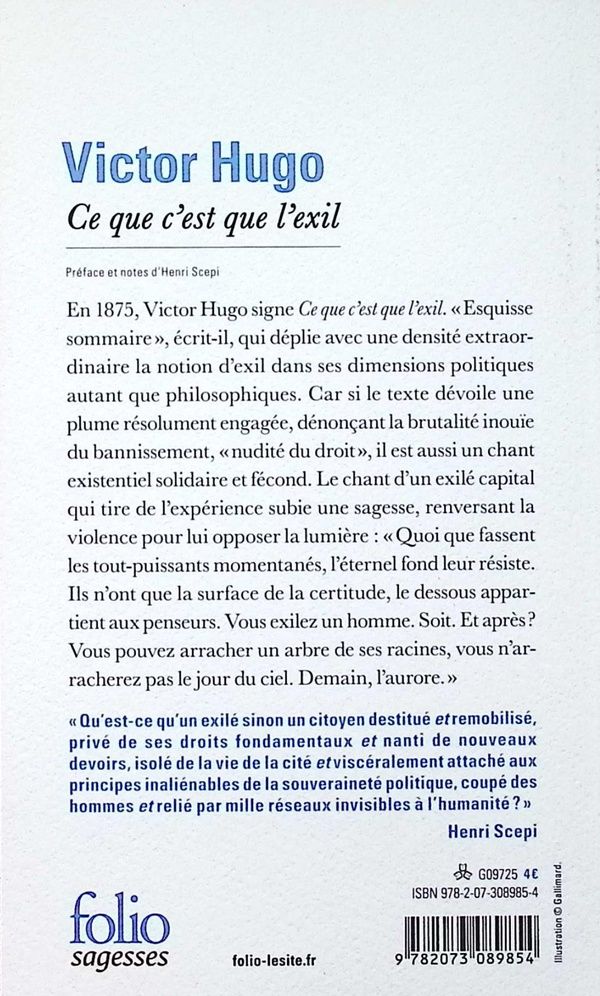 Quatrième de couverture de « Ce que c'est que l'exil »
