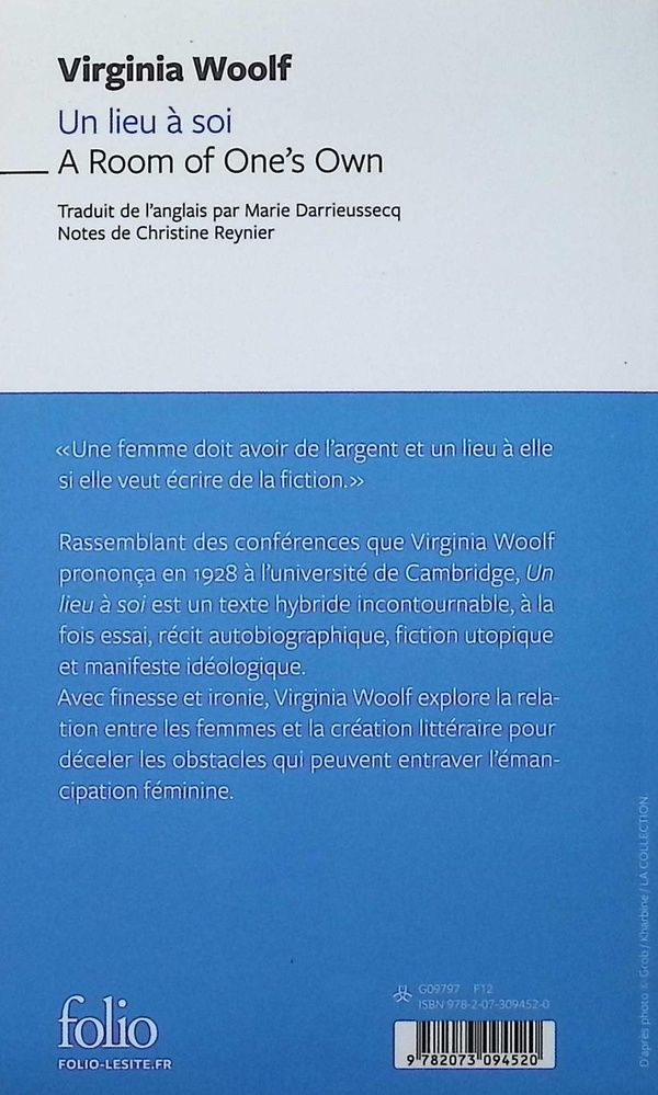 Quatrième de couverture de « Un lieu à soi »