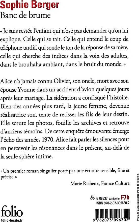 Quatrième de couverture de « Banc de brume »