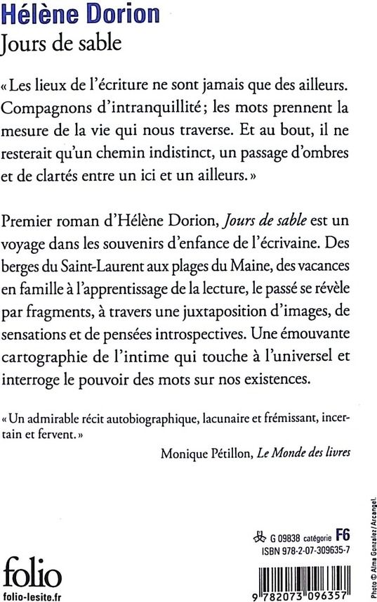Quatrième de couverture de « Jours de sable »
