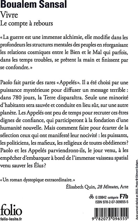 Quatrième de couverture de « VIVRE - LE COMPTE A REBOURS »