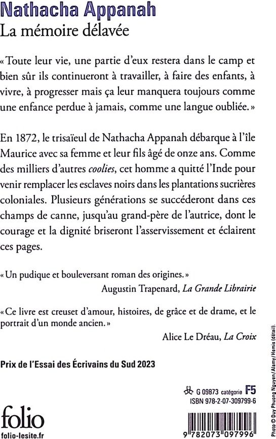 Quatrième de couverture de « LA MEMOIRE DELAVEE »