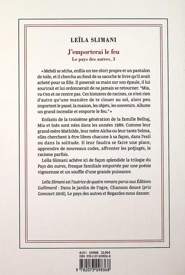 Quatrième de couverture de « J'emporterai le feu : roman »