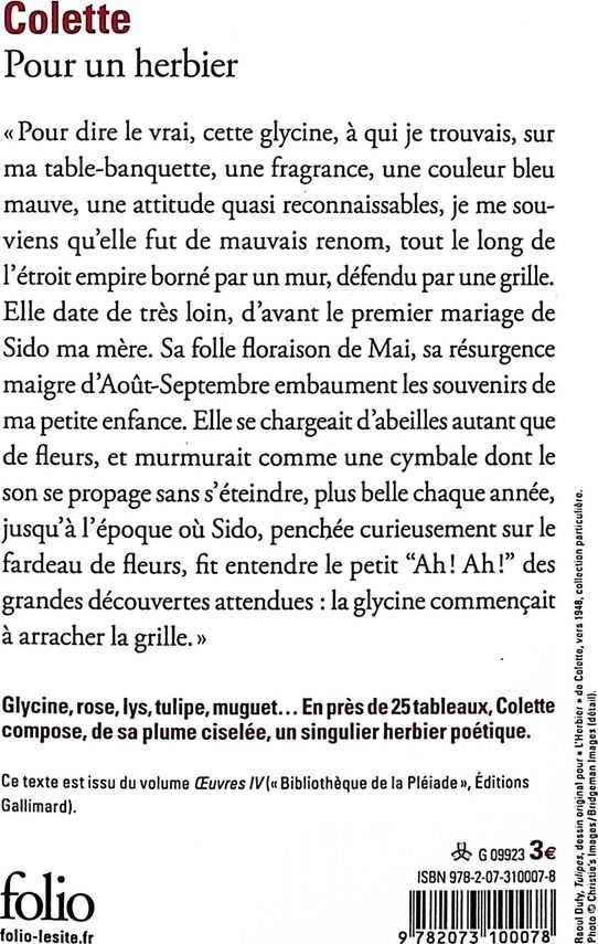 Quatrième de couverture de « POUR UN HERBIER »