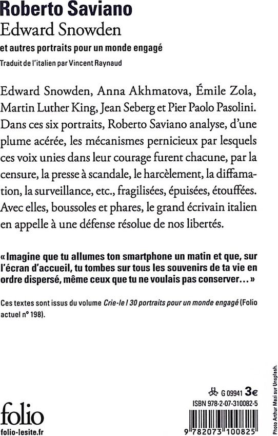 Quatrième de couverture de « EDWARD SNOWDEN ET AUTRES PORTRAITS POUR UN MONDE ENGAGE »