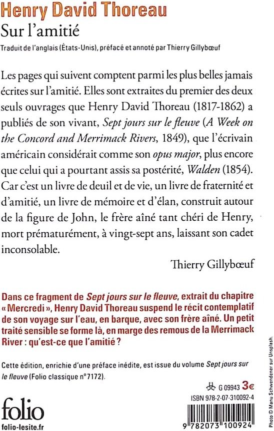 Quatrième de couverture de « SUR L'AMITIE »