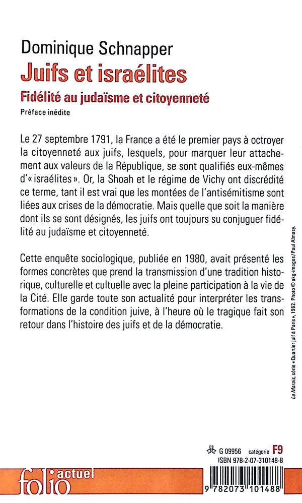 Quatrième de couverture de « Juifs et israélites : fidélité au judaïsme et citoyenneté »