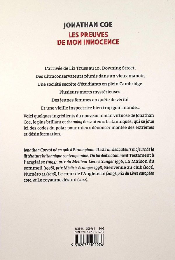 Quatrième de couverture de « Les preuves de mon innocence : roman »