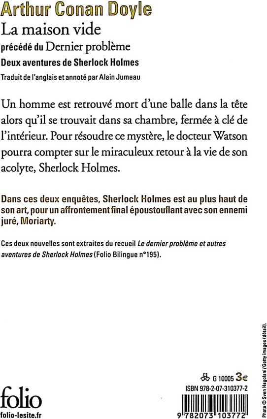 Quatrième de couverture de « LA MAISON VIDE/DERNIER PROBLEME - DEUX AVENTURES DE SHERLOCK HOLMES »