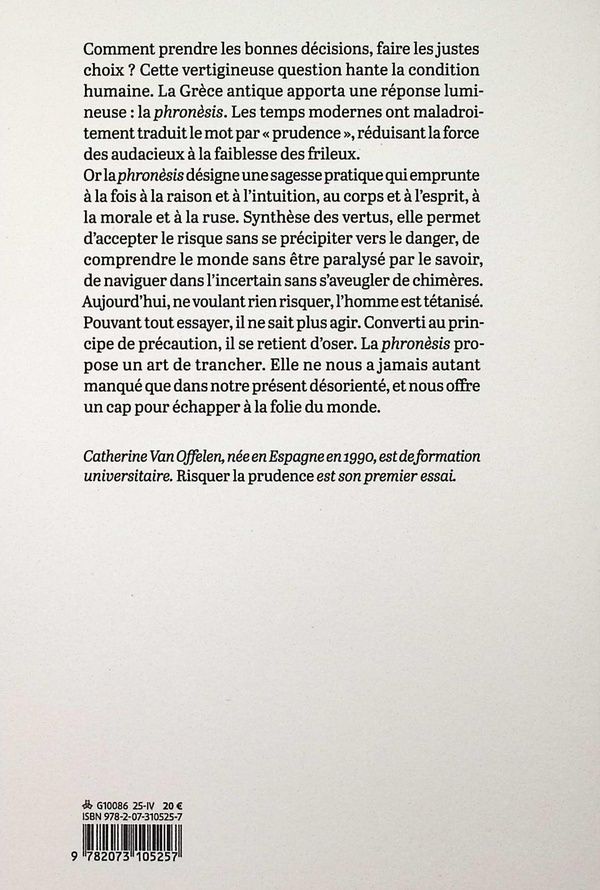 Quatrième de couverture de « Risquer la prudence : une pratique de la sagesse antique »