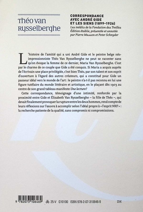 Quatrième de couverture de « Correspondance avec André Gide et les siens, 1899-1926 »