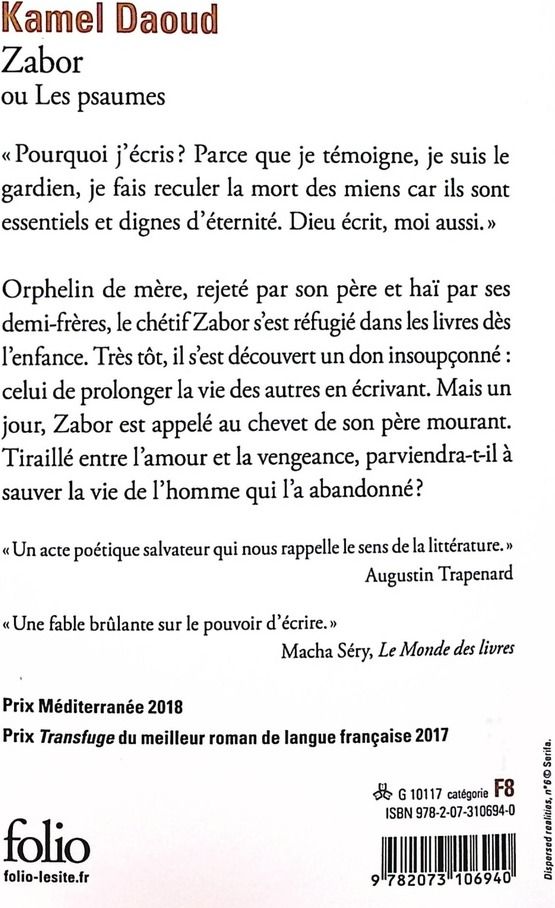 Quatrième de couverture de « Zabor ou Les psaumes »