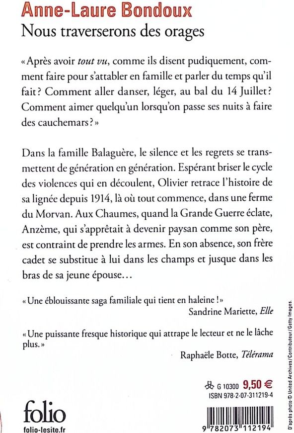 Quatrième de couverture de « NOUS TRAVERSERONS DES ORAGES »