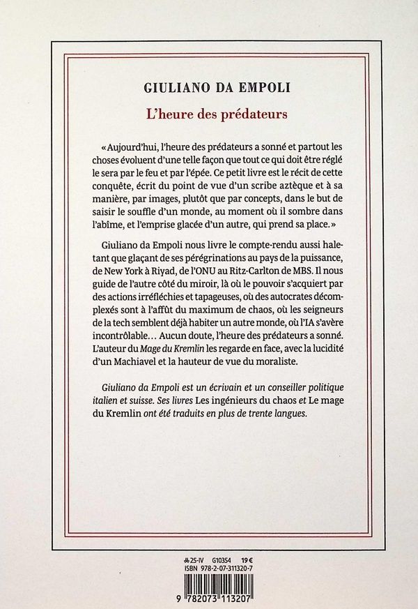 Quatrième de couverture de « L'HEURE DES PREDATEURS »
