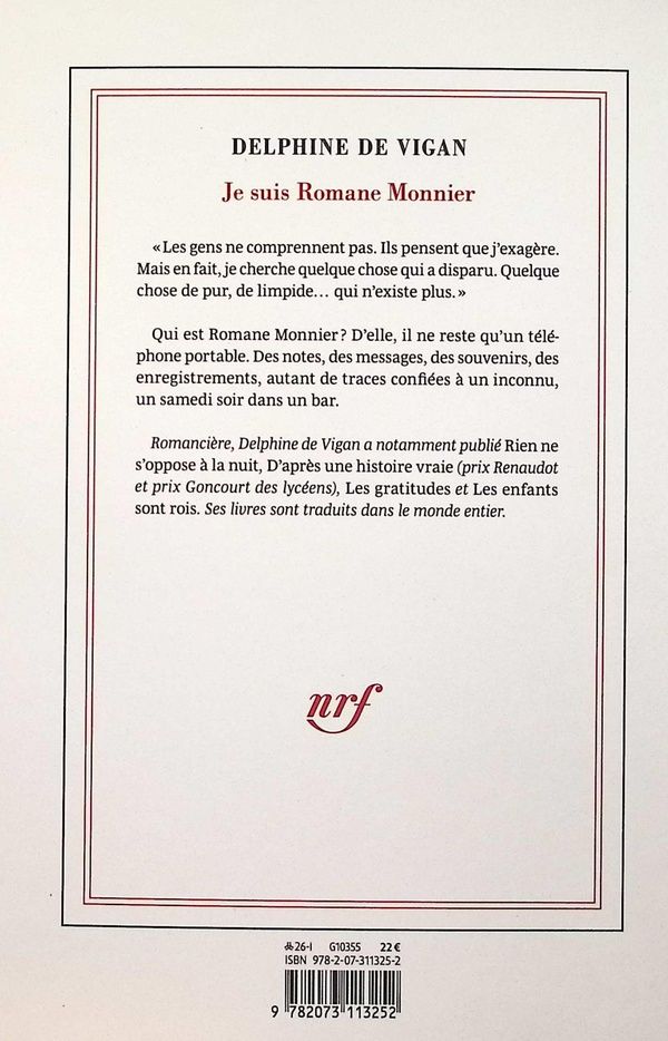 Quatrième de couverture de « JE SUIS ROMANE MONNIER »