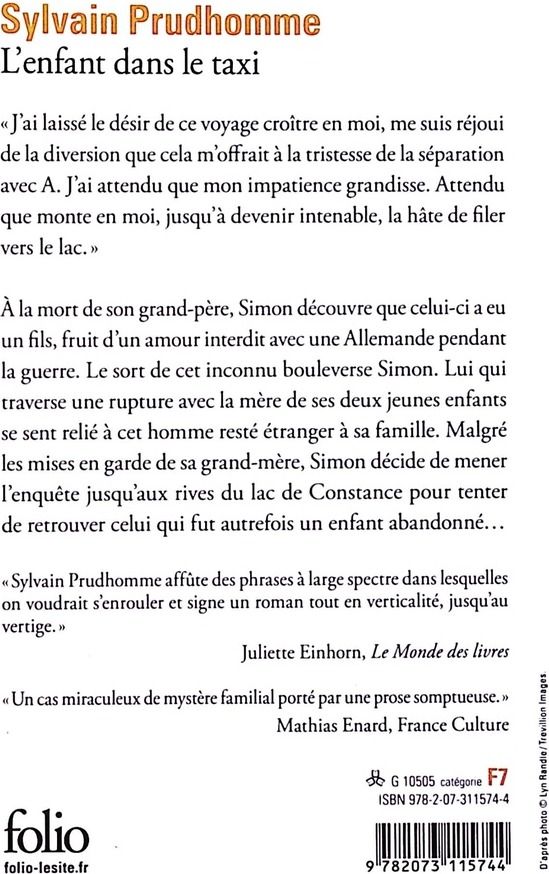 Quatrième de couverture de « L'enfant dans le taxi »