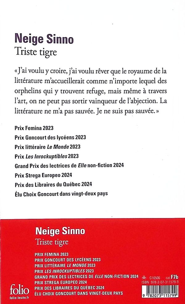 Quatrième de couverture de « TRISTE TIGRE »