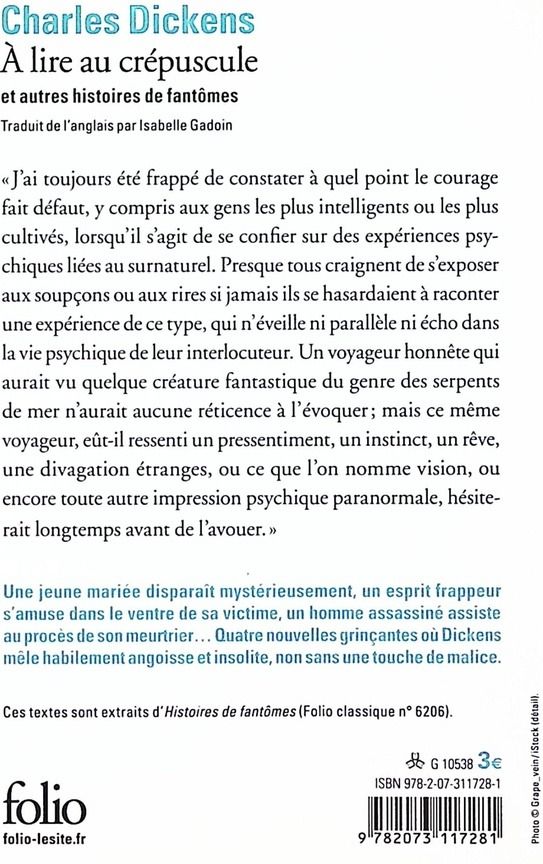 Quatrième de couverture de « A LIRE AU CREPUSCULE ET AUTRES HISTOIRES DE FANTOMES »