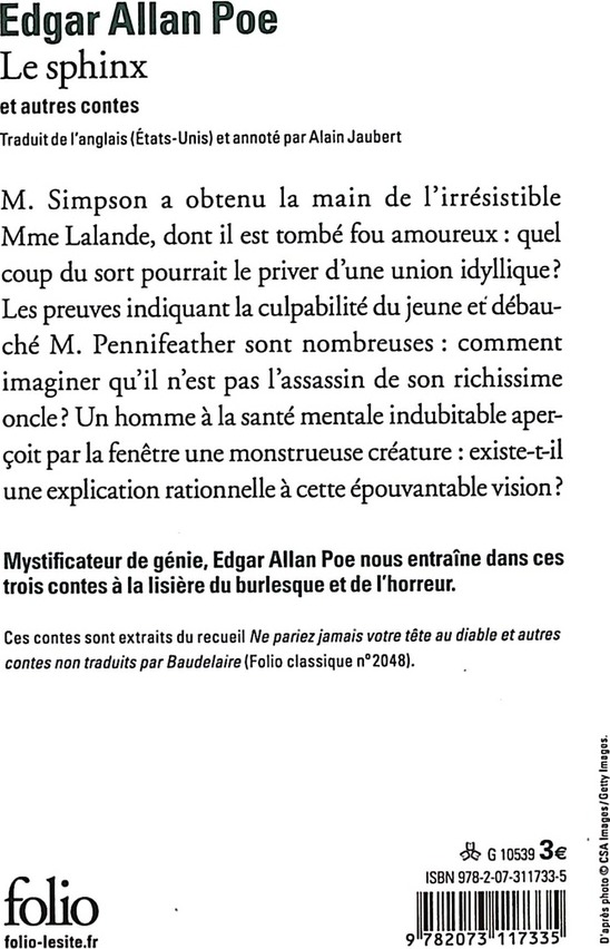 Quatrième de couverture de « LE SPHINX ET AUTRES CONTES »
