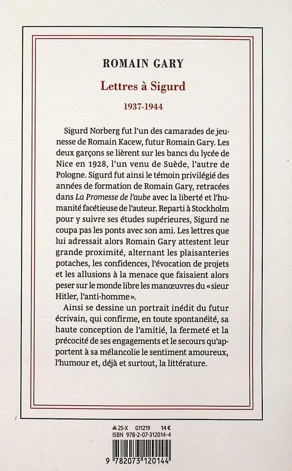 Quatrième de couverture de « Lettres à Sigurd : 1937-1944 »
