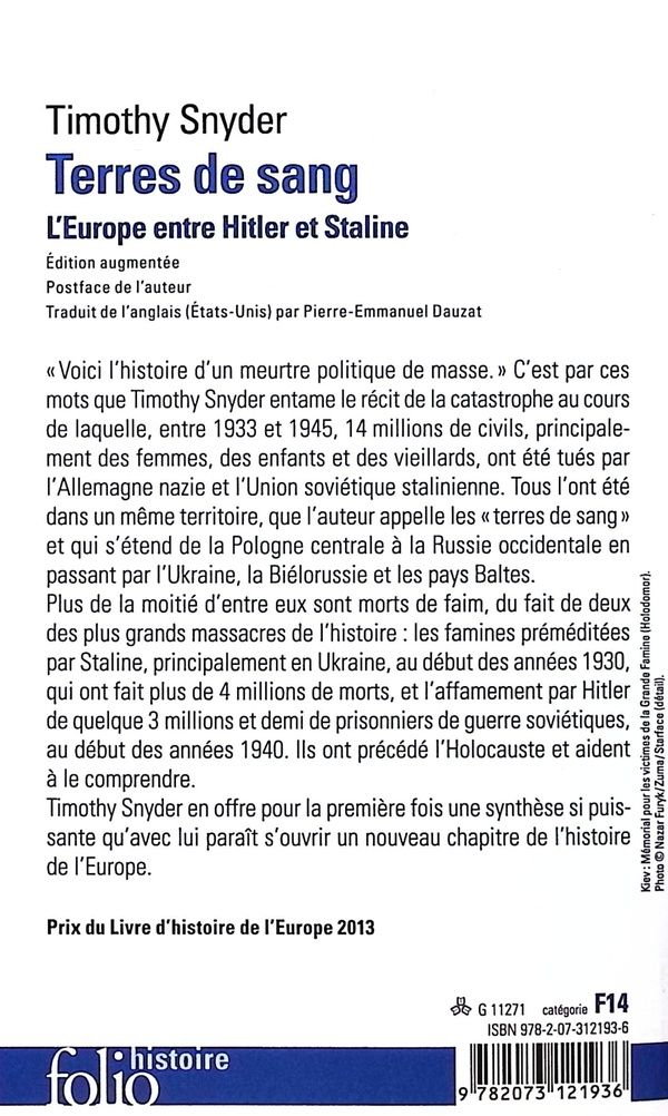Quatrième de couverture de « Terres de sang : l'Europe entre Hitler et Staline »
