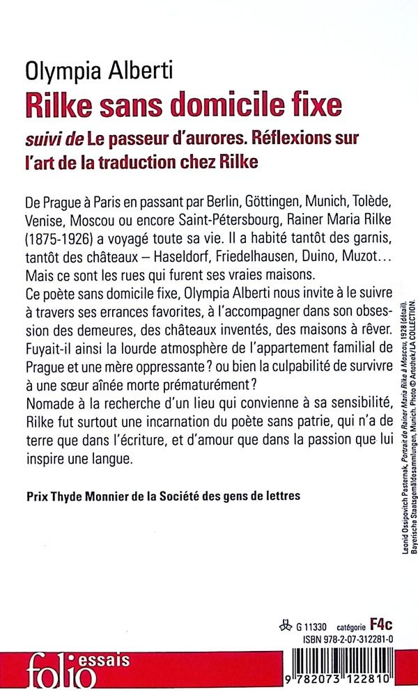 Quatrième de couverture de « Rilke sans domicile fixe »
