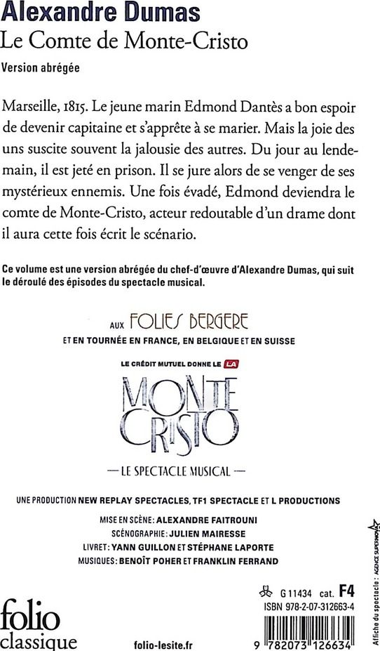 Quatrième de couverture de « Le comte de Monte-Cristo : version abrégée »