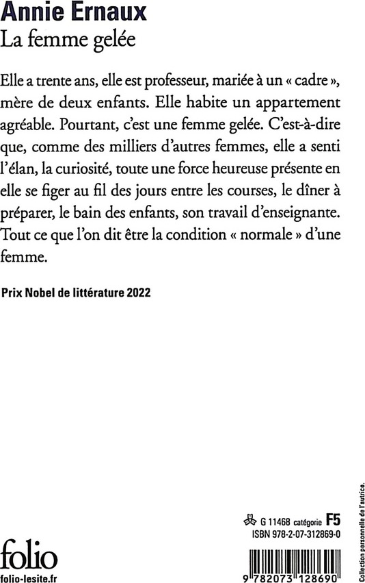 Quatrième de couverture de « LA FEMME GELEE »