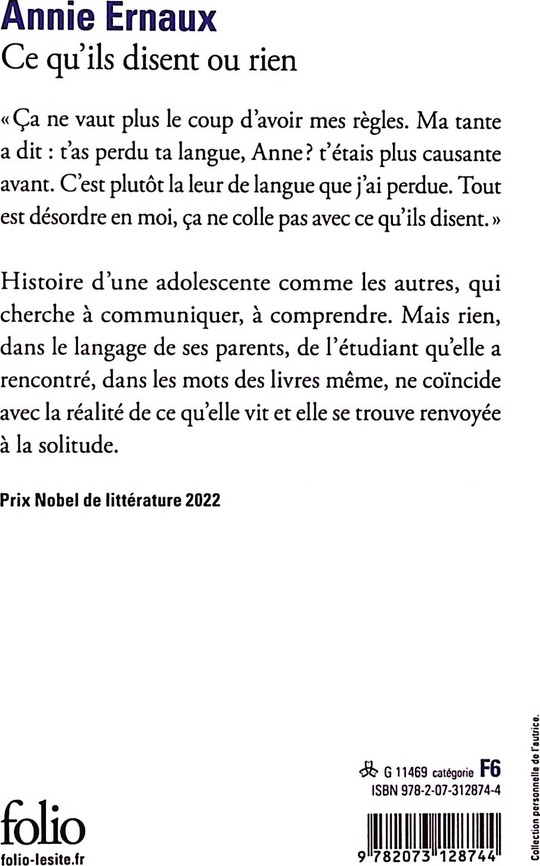 Quatrième de couverture de « CE QU'ILS DISENT OU RIEN »