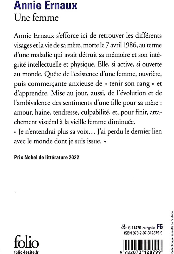 Quatrième de couverture de « UNE FEMME »