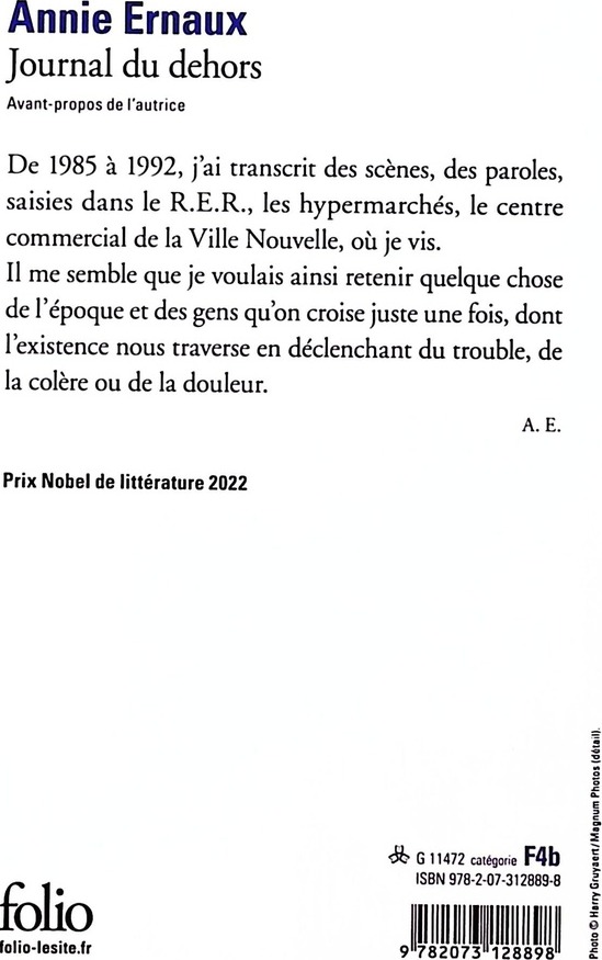 Quatrième de couverture de « JOURNAL DU DEHORS »