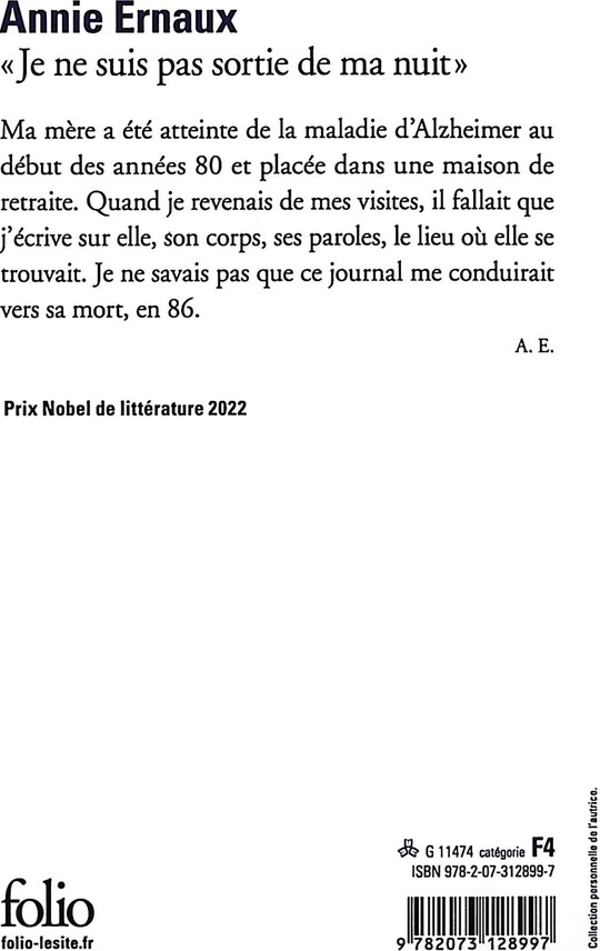 Quatrième de couverture de « "JE NE SUIS PAS SORTIE DE MA NUIT" »
