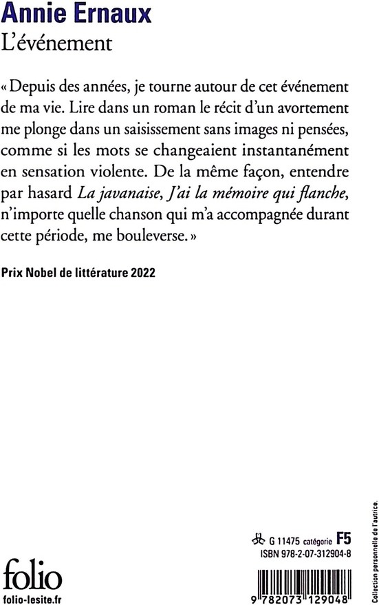 Quatrième de couverture de « L'EVENEMENT »
