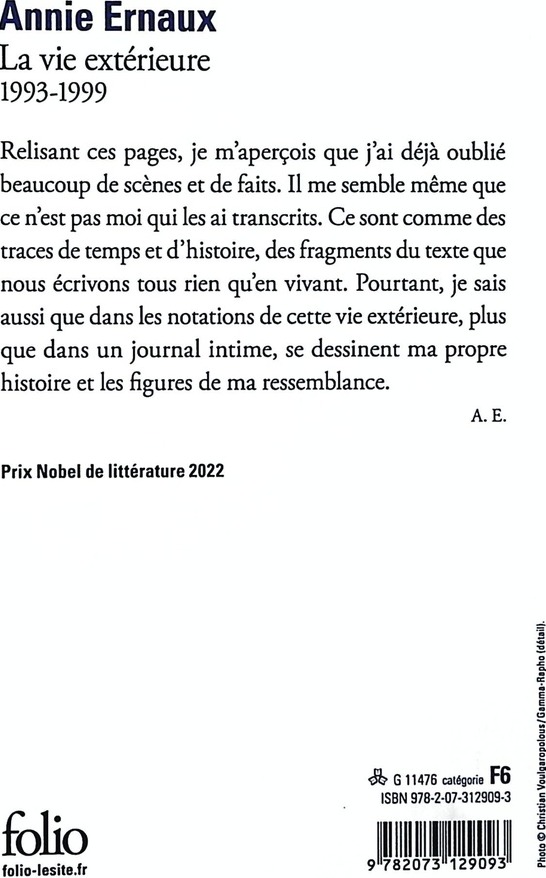 Quatrième de couverture de « LA VIE EXTERIEURE - (1993-1999) »