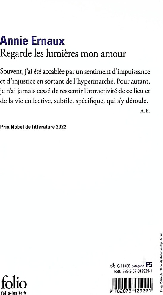 Quatrième de couverture de « REGARDE LES LUMIERES MON AMOUR »