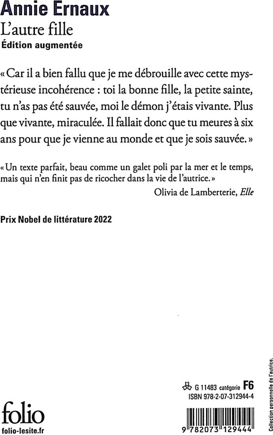 Quatrième de couverture de « L'AUTRE FILLE »