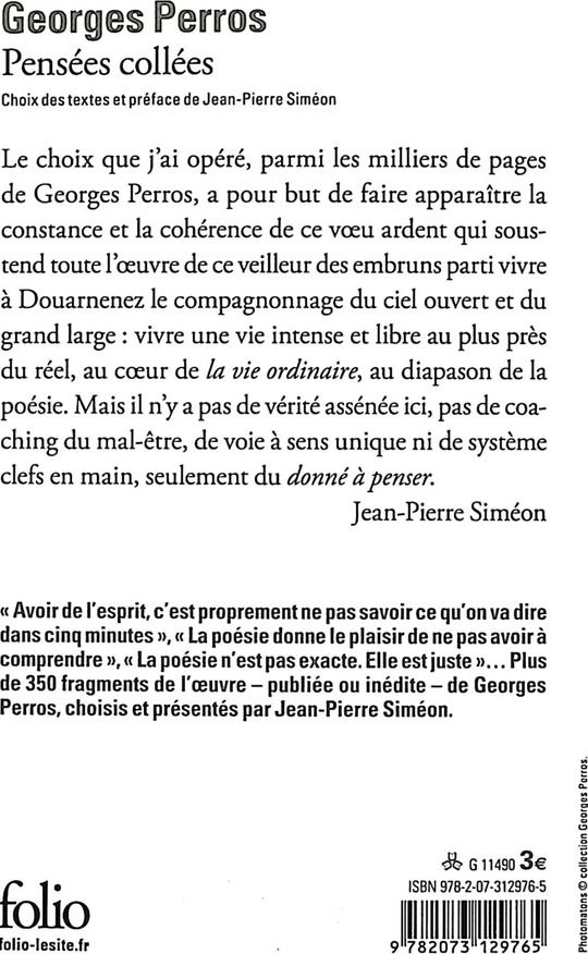 Quatrième de couverture de « PENSEES COLLEES »