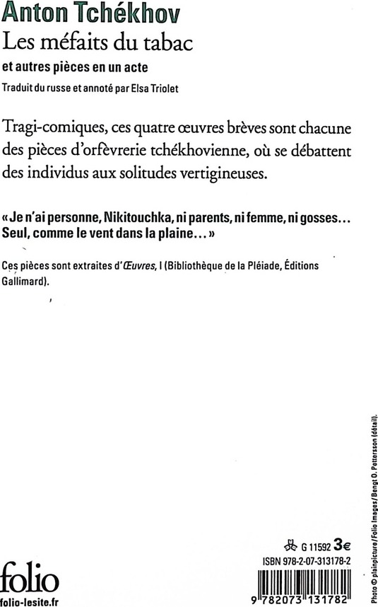 Quatrième de couverture de « LES MEFAITS DU TABAC ET AUTRES PIECES EN UN ACTE »