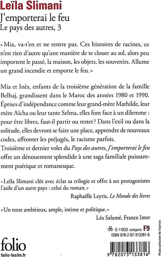 Quatrième de couverture de « LE PAYS DES AUTRES - T03 - J'EMPORTERAI LE FEU »